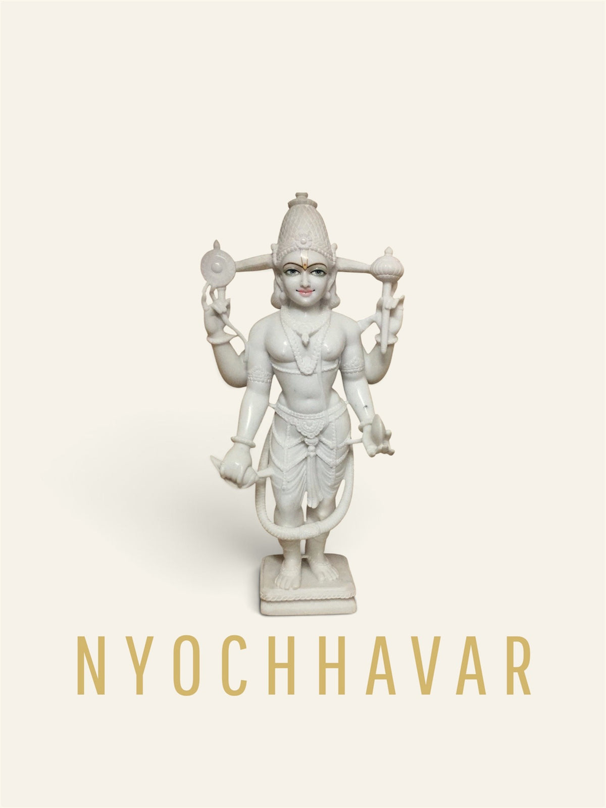 White marble Vishnu Ji statue standing with shankh, chakra, gada and padma, hand-carved in Jaipur